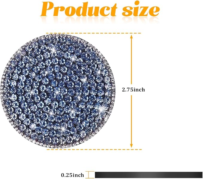 Bling Car Cup Holder Coaster, 2PCS 2.75 Inch Crystal Rhinestone Anti Slip Vehicle Drink Cup Mat for Women Girls, Auto Interior Embedded in Ornaments. Universal for SUV RV Truck (Light Blue)