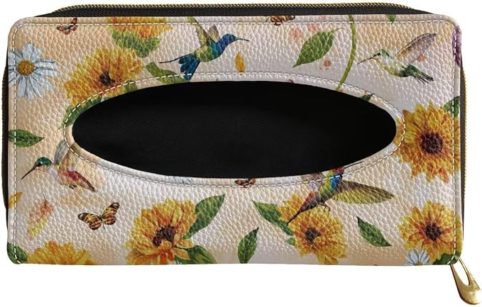 Sunflower PU Leather Backseat Tissue Holder Automotive Sun Visor Napkin Holder Humming Bird Vehicle Car Visor Tissue Holder for Car Sun Visor Napkin Holder