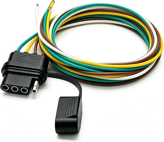 4-Way Flat Trailer End Connector 49 Inch,4 Pin Trailer Wiring Harness,4 Pin Female Truck Connector with Dust Cover P-081