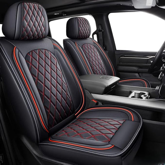 MIROZO Ram Seat Covers Full Set –Waterproof Truck Seat Covers Leather Car Seat Protector Fits 2009-2026 Ram 1500/2500/3500 Crew Quad Regular Cab Pickup with Split Flat Bench 40/60,Black and Red