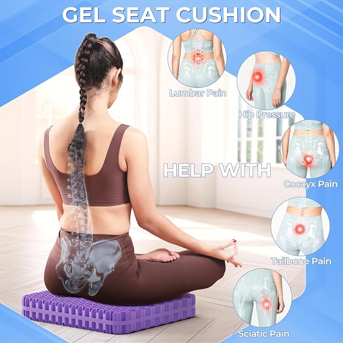 TushGuard Gel Seat Cushion for Long Sitting, Enlarged & Thickened Patent Design, Breathable Cooling Chair Pad for Office, Soft Car Seat Cushion for Wheelchair (2.2" Thick, Black)