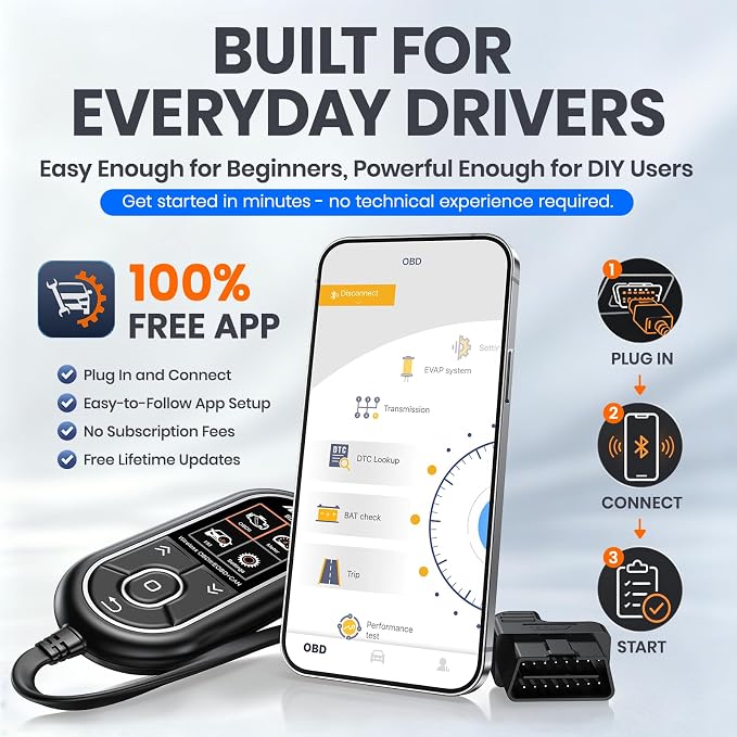 ANCEL BD310 Bluetooth OBD2 Scanner, 2-in-1 Car Diagnostic Scan Tool & Code Reader with App, Battery Test, Trip Analysis, Performance Test, for iPhone & Android, All 1996+ Vehicles