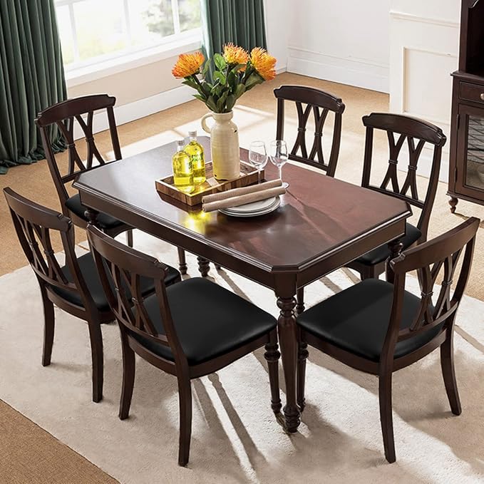 Fuloon Dining Chair Seat Covers 4 PCS, Solid Pu Leather Waterproof Seat Cushion Cover Oilproof Stretch Dining Chair Protctor Slipcover (Pu Dark Black)