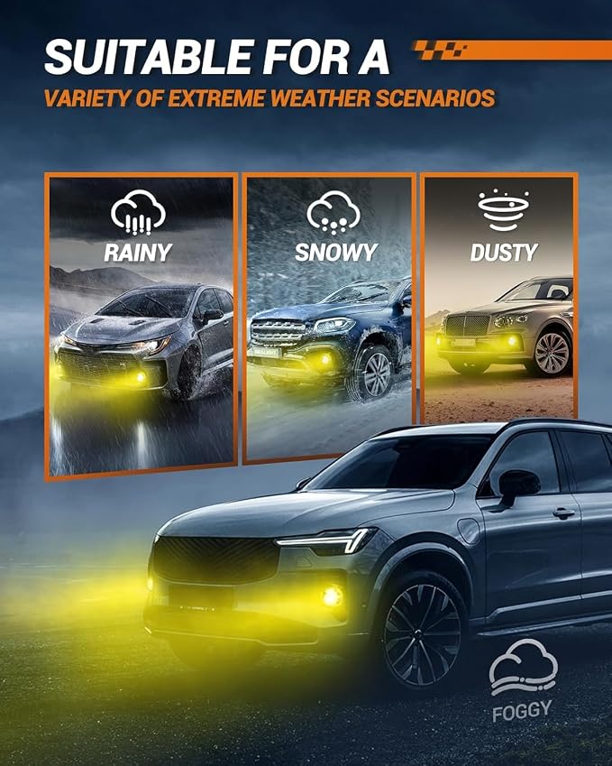 SEALIGHT 2504 LED Fog Light Bulbs Yellow, 18,000 LM 800% Brightness 3000K Yellow 2504/PSX24W Fog Lights for Car, Plug and Play, RV Interior Lighting, Pack of 2