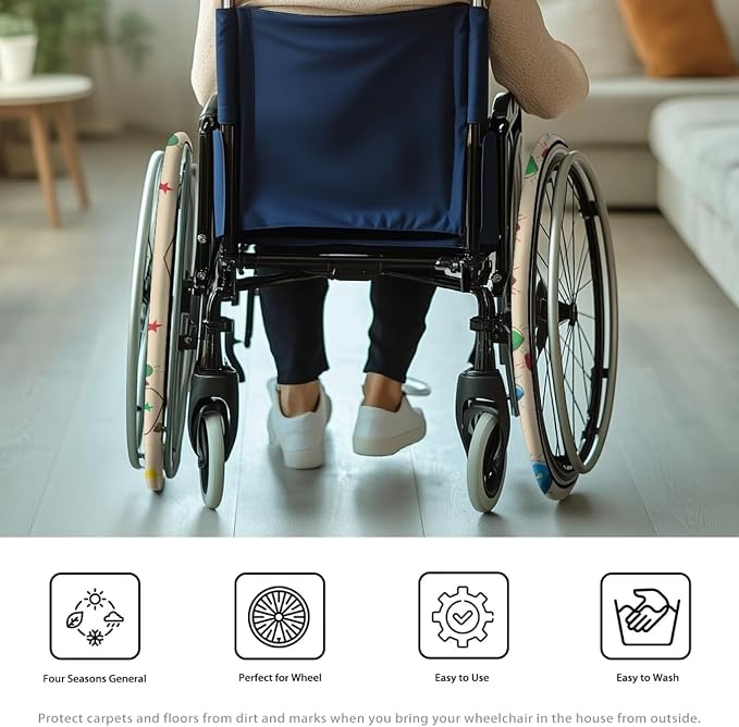 2 Pairs Wheelchair Tire Covers Protectors Colorful C hristmas Light24 Inch Wheelchair Cover Xmas Decor Wear Resistant Wheelchairs Ring Protective Covers for Adults