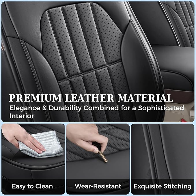 Truckiipa Dodge Ram Seat Covers Front Pair, Car Seat Cover Waterproof Leather Protector Pickup Truck Accessories, Full Coverage Custom Fit for 2002-2026 Ram 1500 2500 3500 Regular/Double Cab, Black