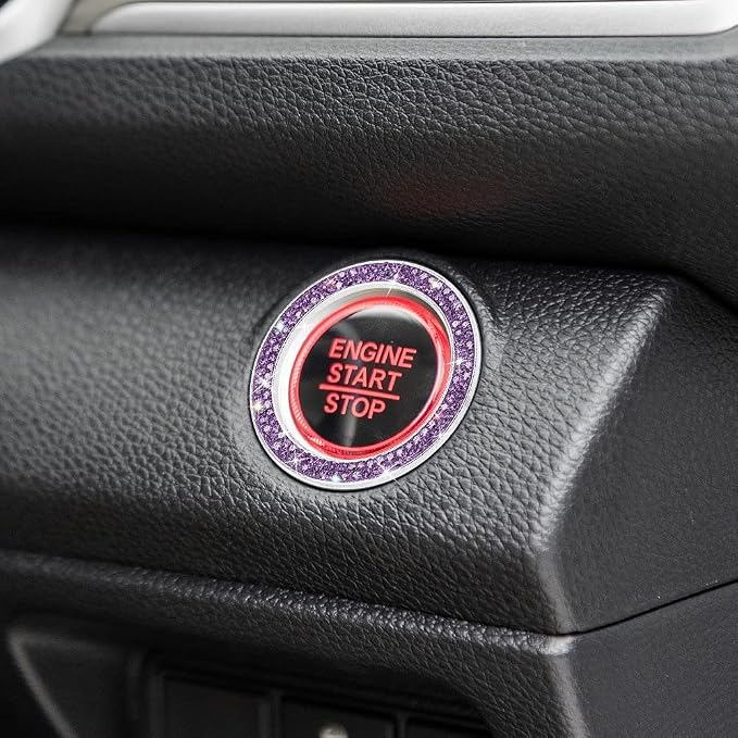 ToBeQueen Purple Car Bling Ring, Diamond Rhinestone Push Start Emblem Sticker, Interior Crystal Car Decor,Bling Car Accessories(Purple)