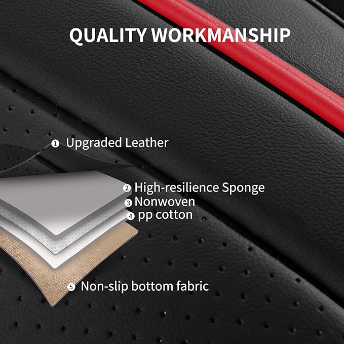 HChengkikz Nappa Leather Car Seat Covers Full Set, Car seat Protector 5 Seats, Waterproof Car Seat Cushion, Universal Automotive Seat Covers Fit for SUV Truck Pick-up Sedan, Front and Rear | Easy Maintenance, Airbag Compatible, Universal Fit For Most S...