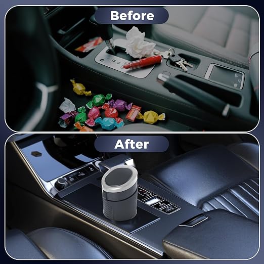 Keria Car Trash Can Bin with Lid - Mini Car Garbage Can Cup Holder-Small Leakproof Vehicle Trash Garbage Can Bin-Automotive Car Organizers and Storage for Back Seat SUV Vechile Accessories (Black)