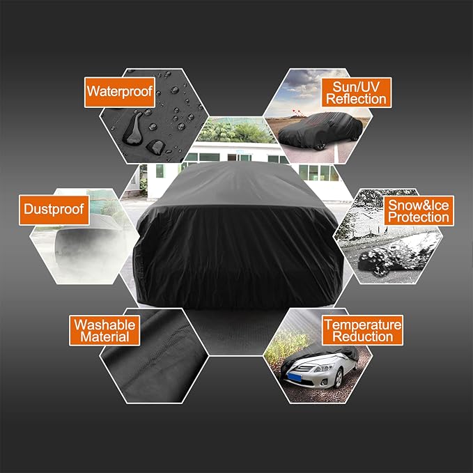 uxcell 3XXL Heavy-Duty Waterproof Car Cover with Mirror Pockets - Extra Large UV/Snow/Rain Resistant Cover for Van, RV, Oversized Vehicles