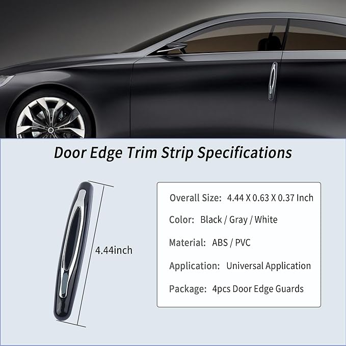 4PCS Car Door Edge Guards,Anti-Scratch Car Door Protector Trim Strip with Self Adhesive for Car Decor,Universal Exterior Car Accessories Door Guards for Cars Trucks SUVs (Black)