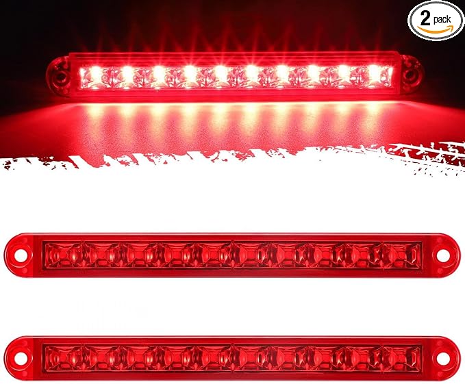 Partsam 2pcs 6-1/2 6.5" Trailer Stop Turn Parking Tail Clearance Light Bars Strips Red Led 10-2835 SMD Red Lens with Scews 3 Wire Pigtails 12V IP67 Waterproof