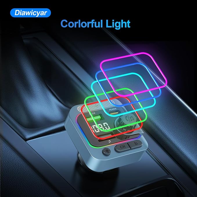 63W FM Transmitter Bluetooth Car Adapter, Wireless FM Bluetooth Transmitter | [PD 45W & QC3.0] Fast Charge, Deep Bass Player, Hands-Free Calling, Blue