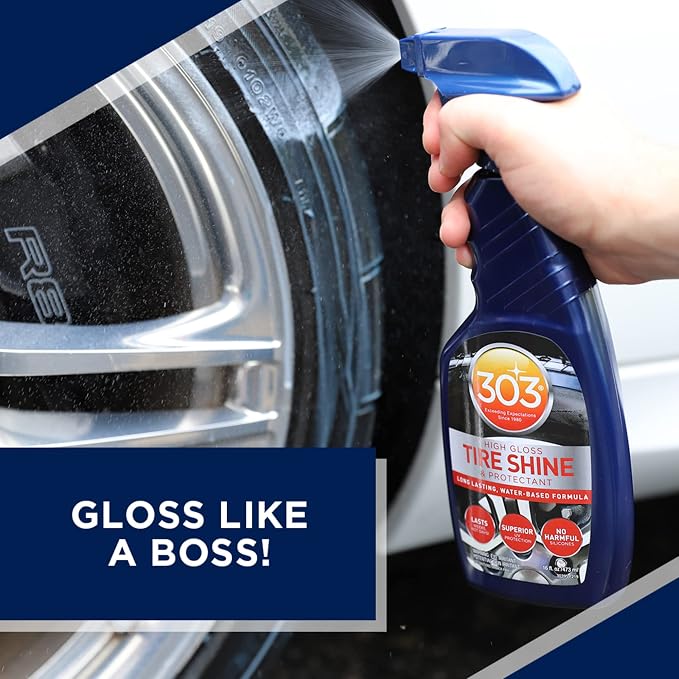 303 Products High Gloss Tire Shine And Protectant - Long Lasting, Water Based Formula - Lasts For Weeks - No Harmful Silicones - Lasts Weeks Not Days, 16 fl. oz. (30395CSR) Packaging May Vary | Water-based tire shine delivers long-lasting gloss without...