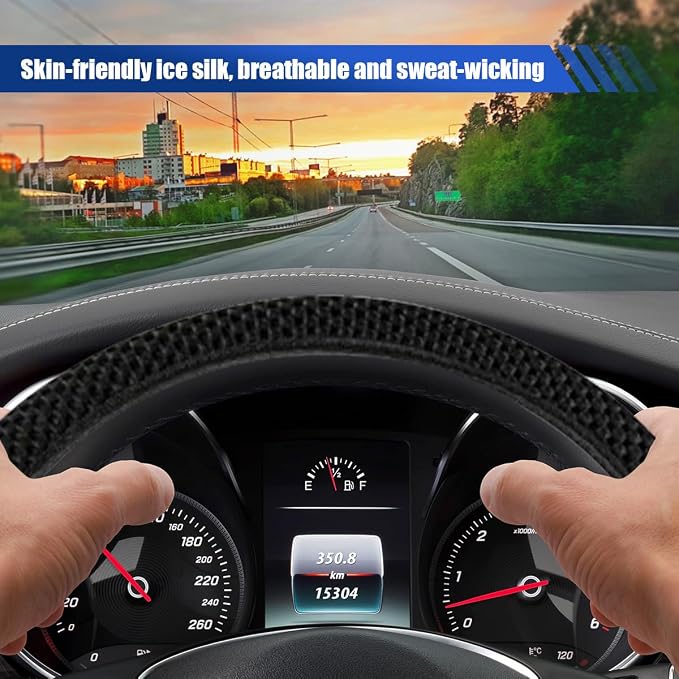 Elastic Stretch Steering Wheel Cover, for Men Women (Black) | 15" Breathable Microfiber Ice Silk Steering Wheel Protector, Universal Anti-Slip Warm in Winter&Cool in Summer Car Accessory