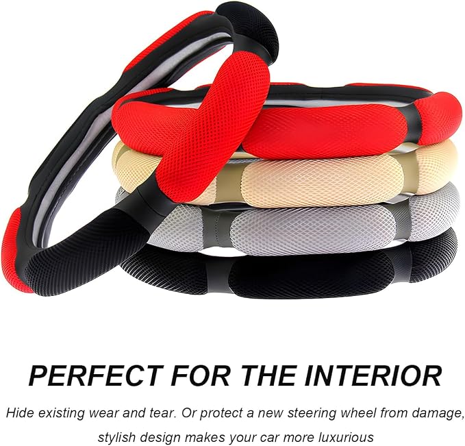 Car Steering Wheel Cover, 15" Anti-Slip Steering Wheel Protector Soft Hand Pad Cushion, Breathable Ice Silk Auto Wheel Wraps Comfy Grip All-Season Protector for Most Vehicles (Black)