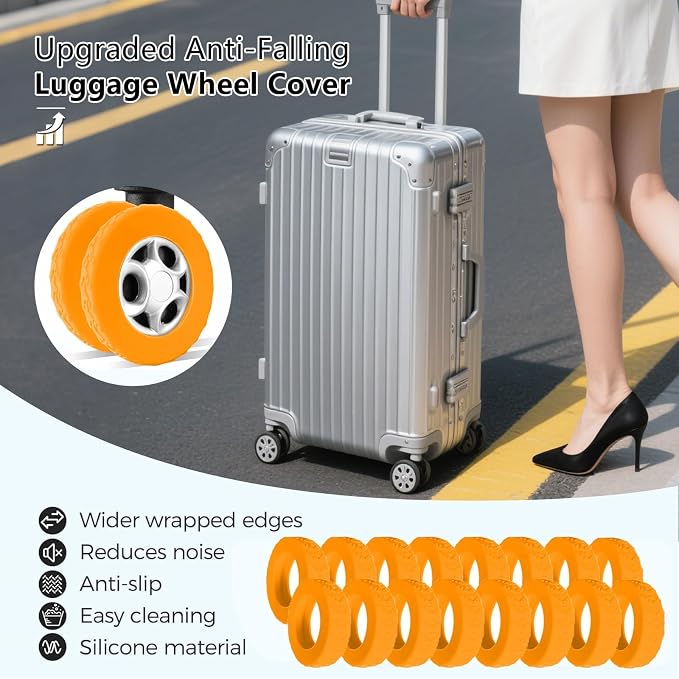 16 Pcs Luggage Wheel Covers, Anti-Noise, Fits 2-2.4" Spinners,Orange