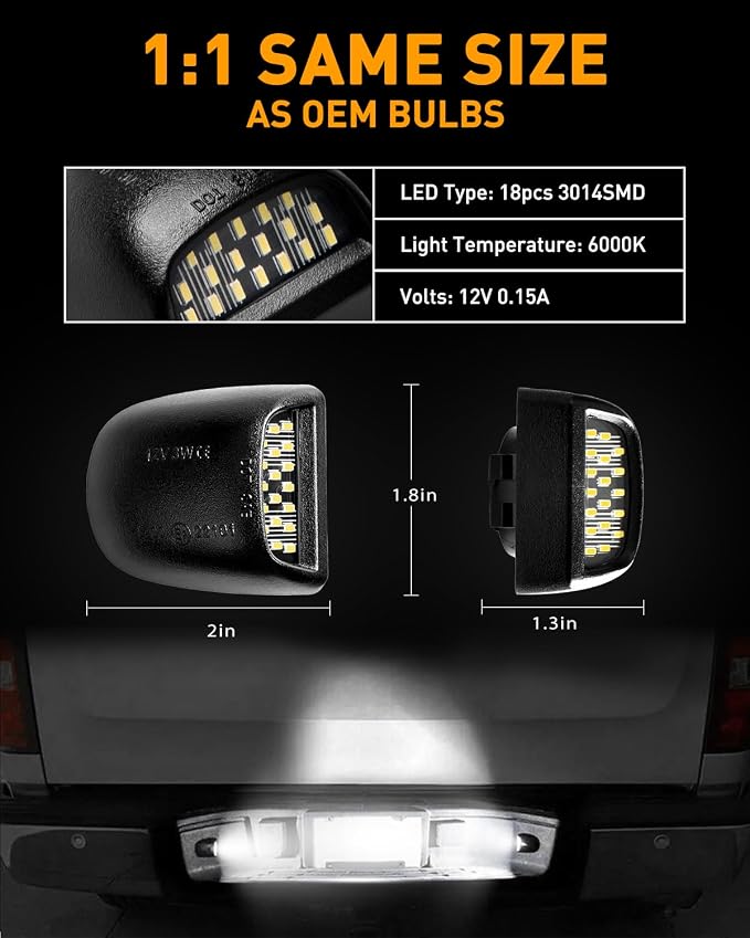 LESAUCE Full LED License Plate Light for Cadillac Escalade Tag Light for Chevy Silverado 1500 2500 3500 Suburban Tahoe GMC Sierra 1500 2500 3500 Yukon XL, 6000K White, Tag Lamp Assembly Replacemen