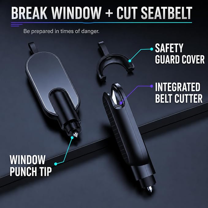 Car Escape Tool, Car Glass Window Breaker Key Chain (Black 2PCS) | Durable and long-lasting