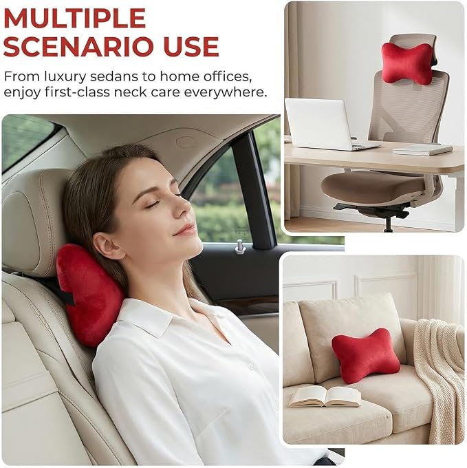 2PCS Car Neck Pillow, Soft Comfortable Vehicle Seat Neck Support Pillow Cushion for Relief Driving Fatigue, Breathable Auto Interior Headrest Neck Rest Pad, Universal for Vehicles (Red)