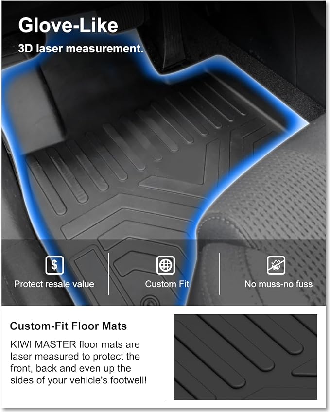 Kiwi Master Floor Mats for 2019 2020 Hyundai Santa Fe | Custom Fit All Weather Car Mats, Heavy Duty TPE Floor Liners, Front & Rear 2 Row Set, Black