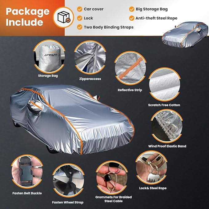 Outdoor Small Car Cover for Automobiles All Weather Waterproof Heavy Duty Full Exterior Covers Durability Scratch Free Cotton Fit Sedan Under 178"