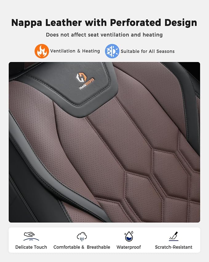 Huidasource Black & Coffee Seat Covers, Universal Fit for Cars SUVs Trucks | Full Coverage Leather Seat Cover, Airbag, Cupholder Compatible, Seat Function Retain, Easy Install with Velcro