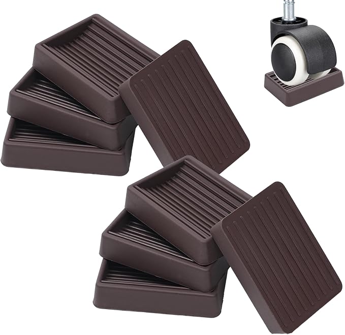 Jayen Bed Wheel Stoppers, 8 Pack Rubber Caster Stoppers, Brown | Dual-Sided Anti-Slip Texture Keeps Furniture Securely in Place While Protecting Hardwood, Tile, and Other Floors