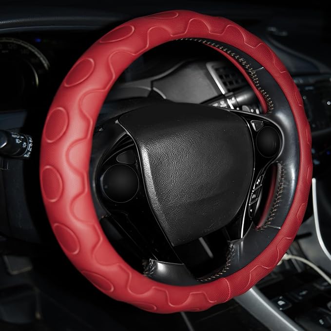 Steering Wheel Cover with Anti-Slip Leather Grip Compatible with Ford, Toyota, Honda, Nissan, and Chevrolet Vehicles for 14.5-15.35 inch Round Steering Wheels Universal Car Accessories