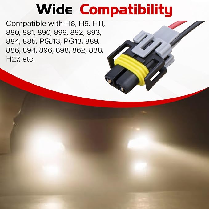 2 PCS Fog Light Connector Plugs Wiring Harness | H11 H9 H8 880 881 Headlights Female Adapter Wiring Harness Sockets, Waterproof Pigtail Adapter Plug for Headlights Fog Lights