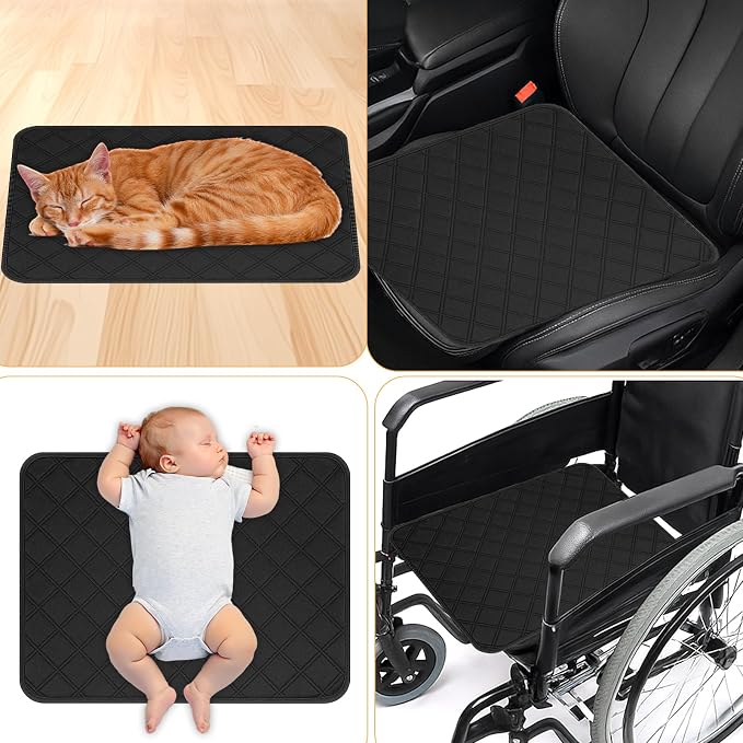 Dimeho 4 PCS Waterproof Chair Pads Reusable Seat Protector Pads Black Washable Seat Cover Non-Slip Absorbent Pee Cover for Incontinence Bed Wheelchair Adults Kids 23.6" x 17.7"