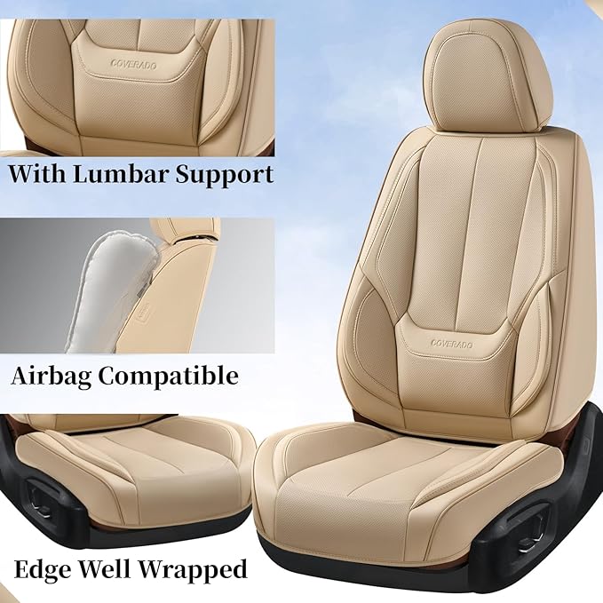 Coverado Car Seat Covers, Seat Covers for Cars, Waterproof Leather Auto Seat Protectors, Leather Car Seat Cushion, Car Interiors Accessories Universal Fit for Most Cars