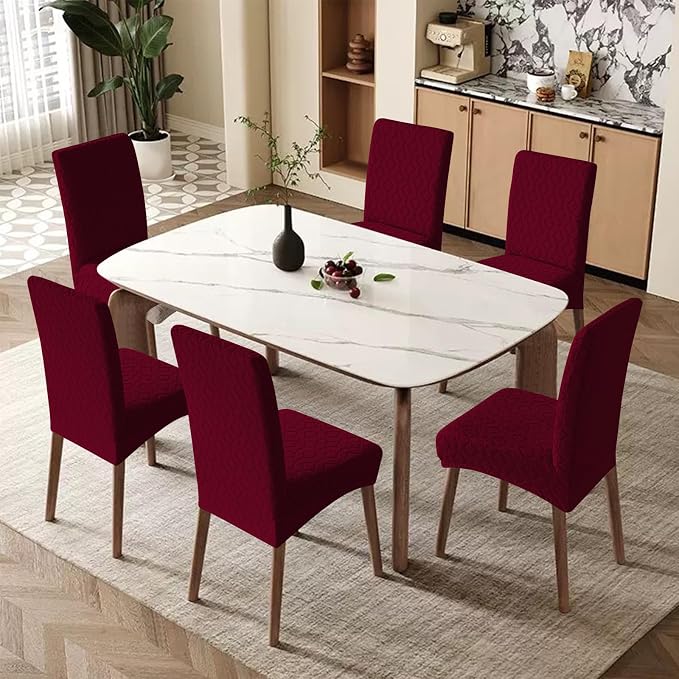 Genina Waterproof Chair Covers for Dining Room Set of 2, Removable Washable Chair Slipcover Protectors, Wine Red