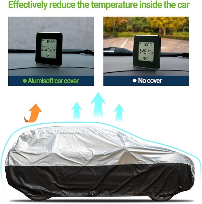 Season Guard Ultimate Plus SUV Crossover Car Cover,100% Waterproof Aluminium with Cotton Fleece and Breathable Fabric with Two Extra 19.6ft Windproof Tie Down Straps,Fits SUV up to 206"
