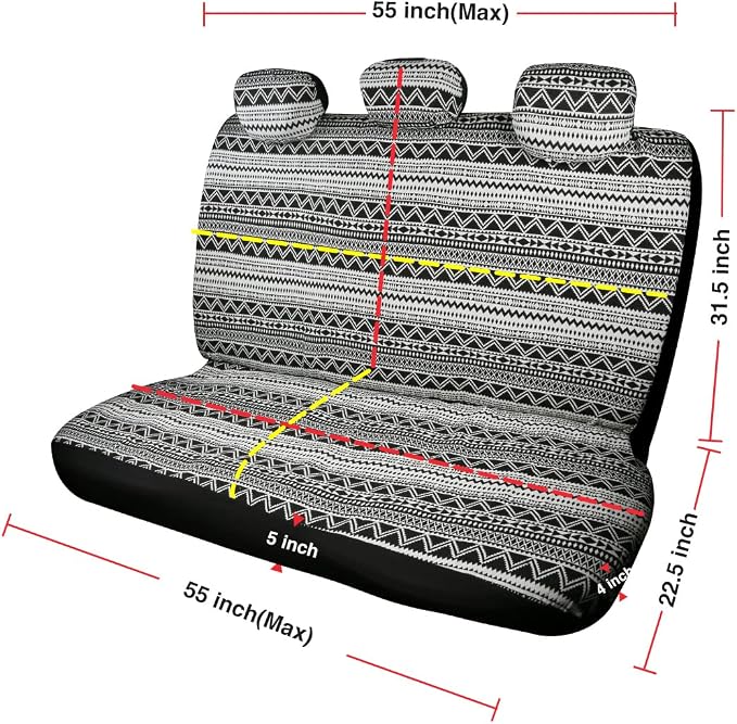Baja Saddle Blanket Car Seat Covers 9PCS Full Set, Breathable and Washable Striped Woven Automotive Vehicle Seat Cover, Universal Boho Seat Cover for Sedan, SUV, Truck, Airbag Compatible