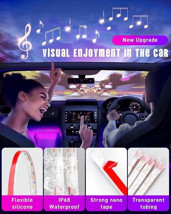 Car LED Strip Lights,72 LED Interior Strip Lights RGB with Smart APP Remote Control,Multicolor Footwell Under Dash Inside Light Kits Music Sync Mode, for Vehicle Internal, SUV, Trucks, 12V
