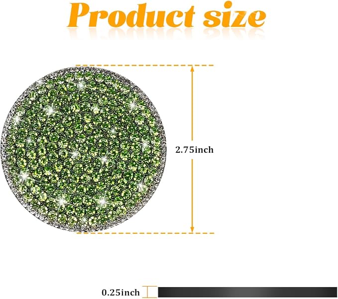 Bling Car Cup Holder Coaster, 2PCS 2.75 Inch Crystal Rhinestone Anti Slip Vehicle Drink Cup Mat for Women Girls, Auto Interior Embedded in Ornaments. Universal for SUV RV Truck (Green)