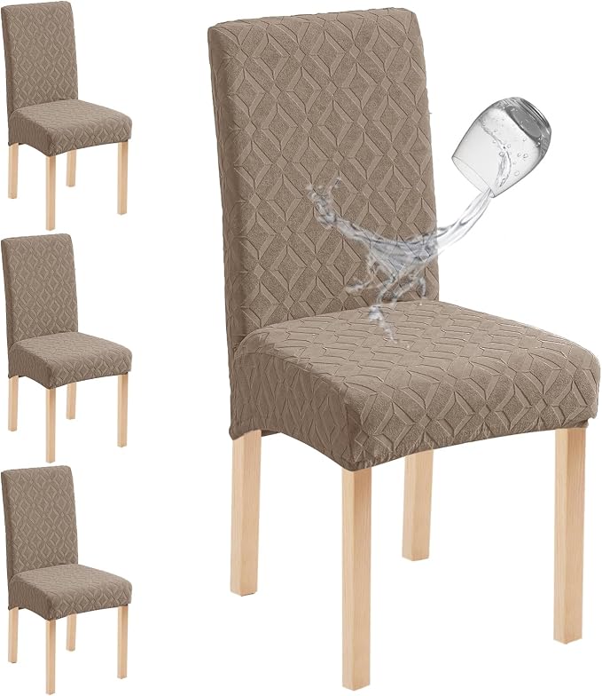 Genina Waterproof Chair Covers for Dining Room Set of 4, Removable Washable Chair Slipcover Protectors, Large Taupe