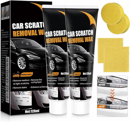 2026 Upgraded Scratch Remover for Vehicles, Car Scratch Removal Wax Kit for Scratches, Swirl Marks & Stains, with Sponges & Towels, Car Paint Scratch Repair Paste for All Vehicles, Easy to Use, 2 Pack