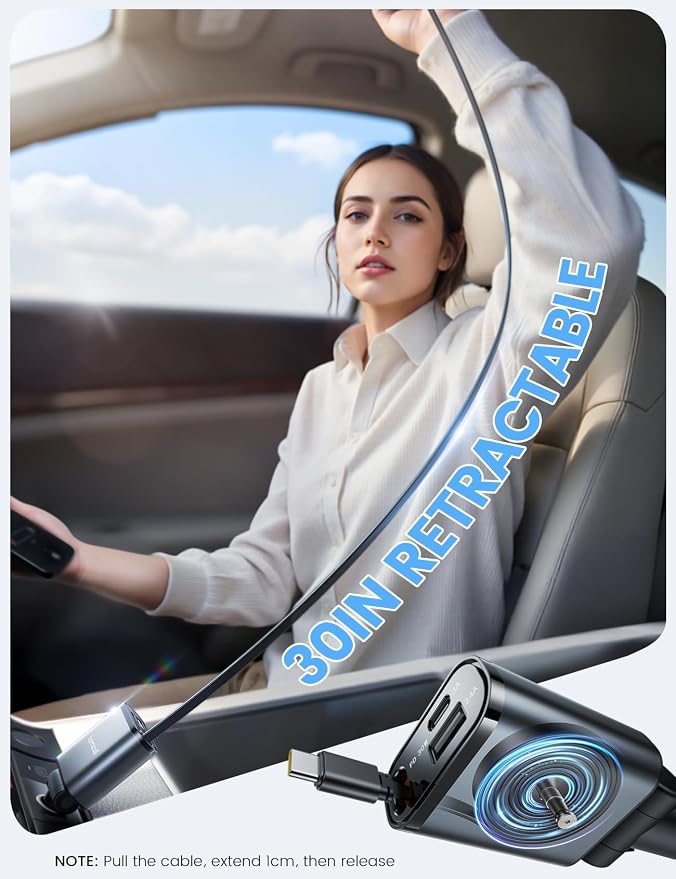 Lamicall Car Charger USB C for iPhone 17 16 15 Fast Charging [60% More Compact] 57w Type C Retractable Car Charger Fit Samsung Galaxy S25 S24 Ultra Pixel Android, Car Accessories Gifts for Men Women