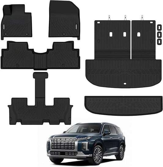 Naibeve Floor Mats for 2020-2025 Hyundai Palisade | All Weather Custom Fit Floor Mats, Lower Cargo Mat, Cargo Mat, Backrest Mats Interior Protector accessories