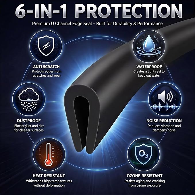 Tondiamo Rubber U Channel Edge Trim, Door Seal Strip, Fits Edge up to 1/8 Inch (3.2mm) U Shape Weather Stripping(10.01 Feet, 1/8 Inch, Black)