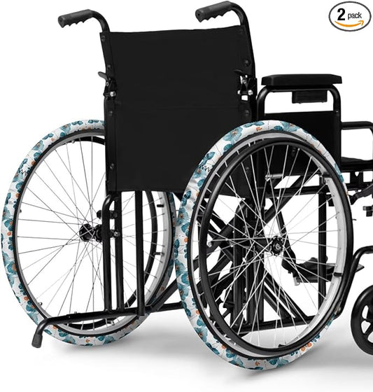 Floral Wheelchair Wheel Covers 2 Pack Wheelchair Accessories Tyre Covers to Protect Floors Carpets