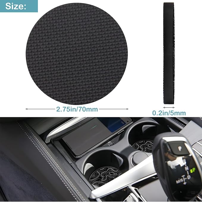 Car Cup Holder Coasters, 2 Pack – 2.75" Universal Auto Anti-Slip Insert Coaster, Rubber Car Coasters, Personalized Car Accessories for Women & Men (Topography)