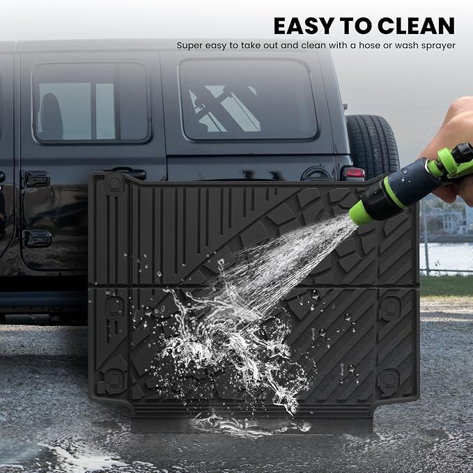 LASFIT Cargo Mat for Jeep Wrangler 4XE 2021-2025 4 Doors with Subwoofer | Plug-in Hybrid EV-Gas (PHEV), All Weather, TPE, Custom Fit, Trunk Mat, Cargo Liner, Black