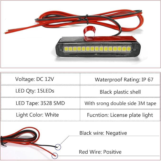 1Pcs 15 white Leds Led License Plate Light Waterproof Motorcycle Led Tail Light Trailer Light,Backup Light,Reverse Light,Side Marker Light for Motorcycle Scooter Bike ATV Car RV SUV
