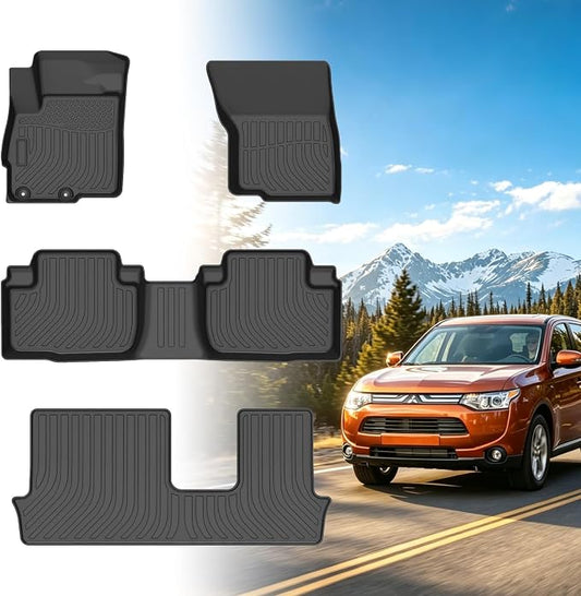Floor Mats for Mitsubishi Outlander 2014-2021, NOT for Outlander PHEV | Outlander Floor Mats, TPE Non-Slip Waterproof Summer Winter, Front & Rear & 3rd Row