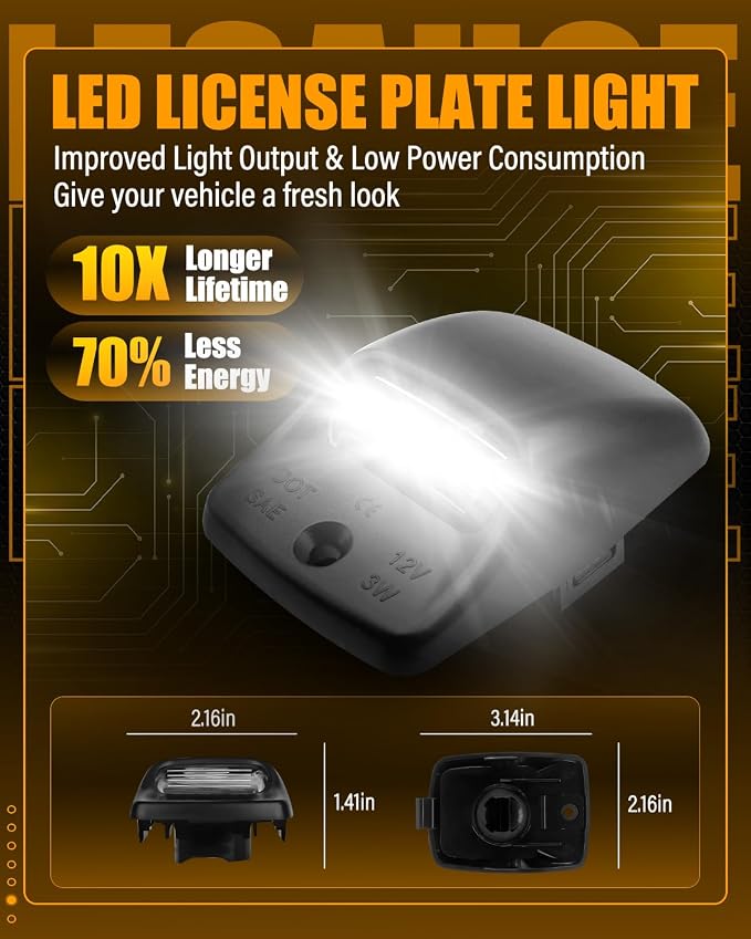 LESAUCE LED License Plate Light Kit for 2005-2015 Toyota Tacoma, 2000-2013 Toyota Tundra – 6000K White LED, Black Housing, IP68 Waterprooof, Plug & Play