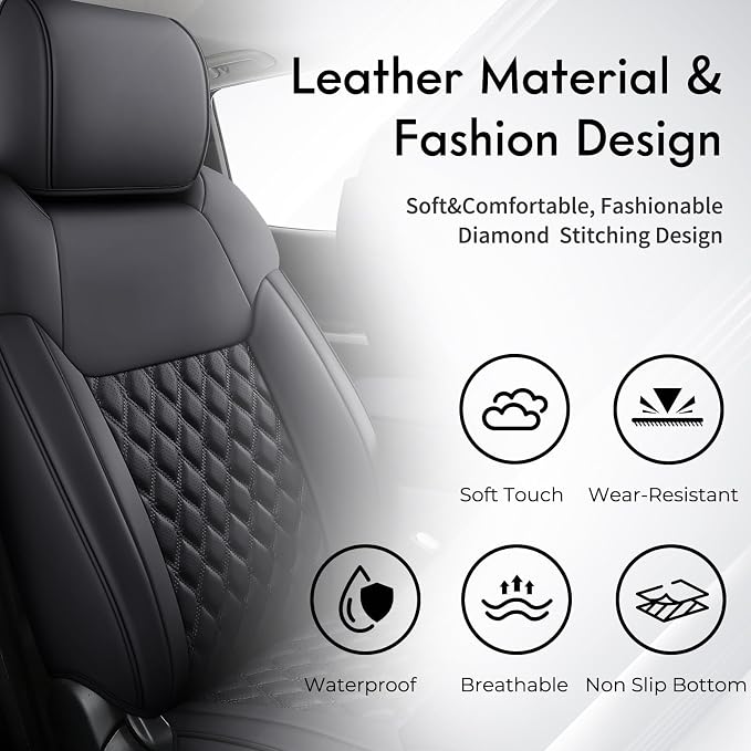 Huidasource Tacoma Car Seat Covers, Nappa Leather Truck Seat Cushion Cover Fit for Toyota Tacoma 4th Gen 2024-2026 Double/Crew Cab SR, SR5, Limited, TRD Sport/Off-Road,Trailhunter (Full Set/Black)