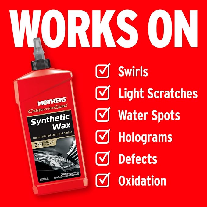 Mothers California Gold Synthetic Wax, 16 oz. (05716) | Long-Lasting Protection, Micro-Encapsulated Polymers, Polishes, Enhances Depth, Gloss & Shine, Easy-to-apply 2 in 1 Formula